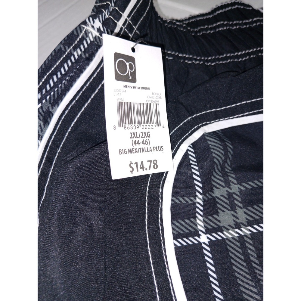 OP swim Trunks Men Black w/ Gray Plaid Size 2XL Netted (44-46) - Picture 4 of 5